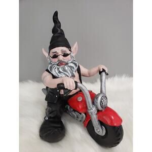 Biker Gnome Leather Motorcycle Outdoor Home Garden Statue 12" Born‎ To Ride